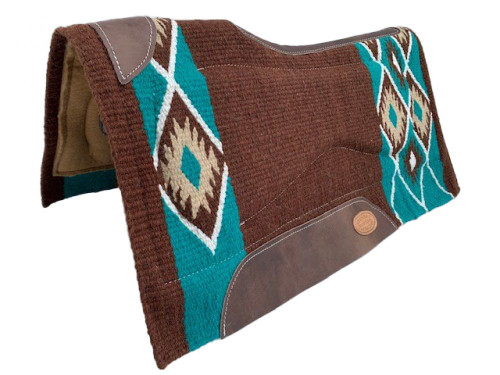 Showman Brown & Teal Wool Saddle Pad w/ Memory Felt Bottom