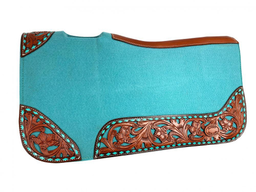 Klassy Cowgirl Teal Felt Saddle Pad w/ Floral Tooling