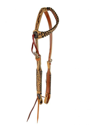 Showman Floral Tooled & Rawhide Laced Leather Headstall