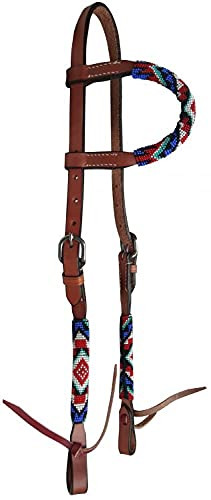 Showman Single Ear Leather Headstall w/ Beaded Design Overlay