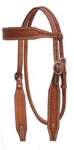 Showman Argentina Cow Leather Headstall with Barbed Wire Tooling