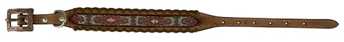 Showman Couture Leather Dog Collar w/ Beaded Inlay & Brown Leather Lacing