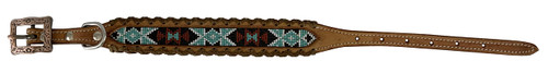 Showman Couture Medium Leather Dog Collar w/ Beaded Inlay