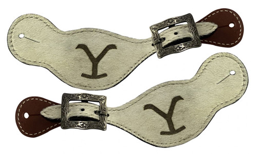 Showman Ladies Leather Cowhide "Y" Branded Spur Straps