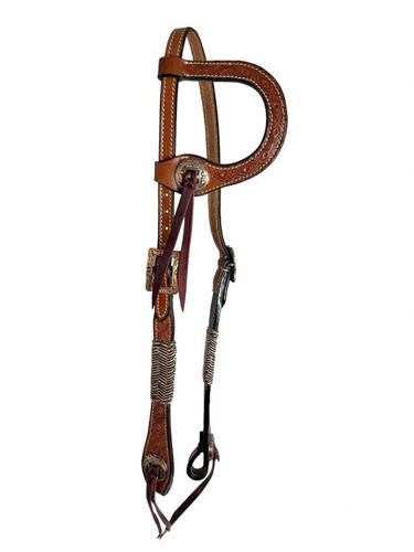 Showman Floral Tooled Single Ear Leather Headstall w/ Rawhide Accents