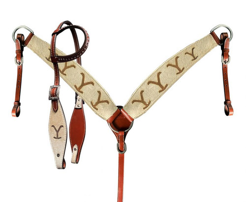 Showman Hair-On Cowhide Leather "Y" Branded Headstall & Breast Collar Set