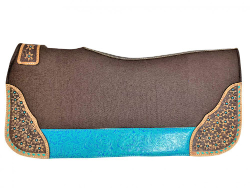 Showman 32" x 31" Heavy Duty Brown Felt Saddle Pad w/ Teal Floral Accents