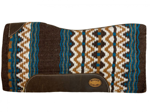 Klassy Cowgirl 28" x 30" Brown, Mustard & Blue Aztec Wool Top Saddle Pad