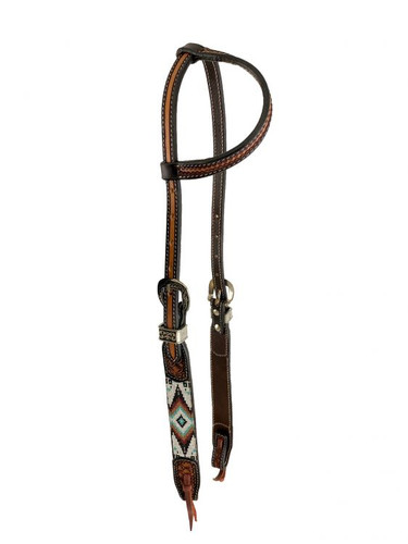 Showman Two-Tone Argentina Cow Leather Single Ear Headstall w/ Southwest Beaded Inlay