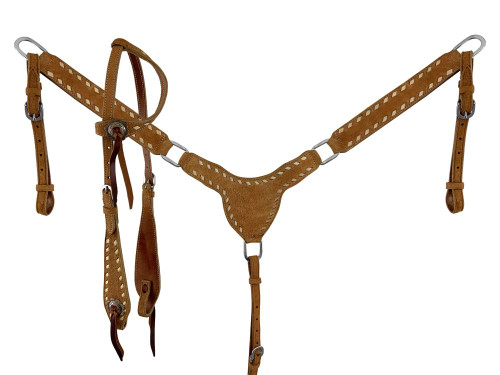 Showman Roughout Buckstitch Single Ear Headstall & Breast Collar Set