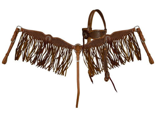 Showman Basketweave Fringe Browband Headstall & Breast Collar Set