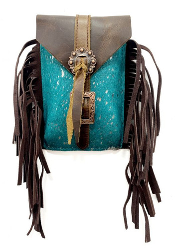 Showman Teal Acid Wash Hair-On Cowhide Saddle Bag