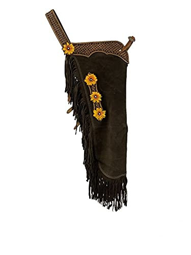 Showman Brown Suede Leather Chinks w/ 3D Sunflower Design
