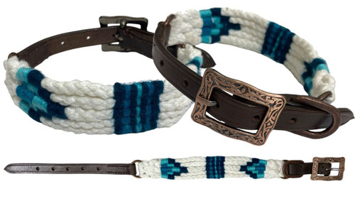 Showman Couture Blue & White Corded Leather Dog Collar