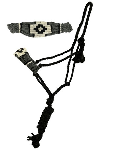 Showman Black Woven Nylon Mule Tape Halter w/ Mohair Noseband