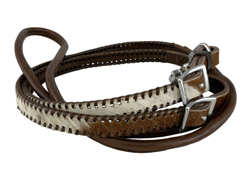 Showman Hair-on Cowhide Leather Roping Reins w/ Whipstitch
