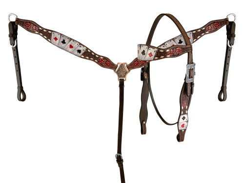 Showman Rider's Luck Tooled Leather Browband Headstall & Breast Collar Set