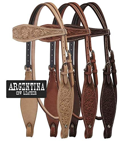 Showman Argentina Cow Leather Browband Headstall w/ Floral Tooling