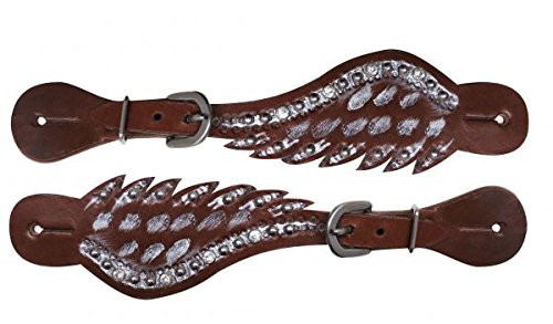 Showman Ladies Silver Painted Angel Wing Leather Spur Straps