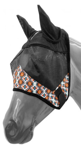 Showman Orange, Yellow & Teal Aztec Print Fly Mask w/ Ears