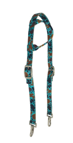 Showman Teal Cow Print Single Ear Nylon Headstall