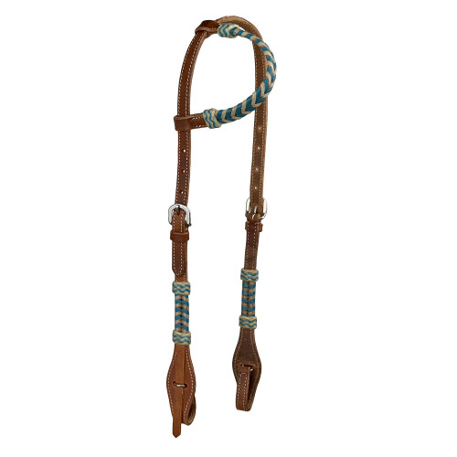 Showman Argentina Cow Leather Headstall w/ Teal Rawhide Accents