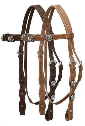 Leather Headstall w/ Crystal Rhinestone Conchos & Reins