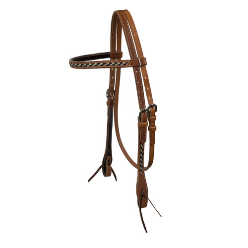 Showman Argentina Cow Leather Browband Headstall w/ Black Rawhide Accents