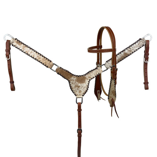 Showman Cattle Country Cowhide Browband Headstall & Breast Collar Set