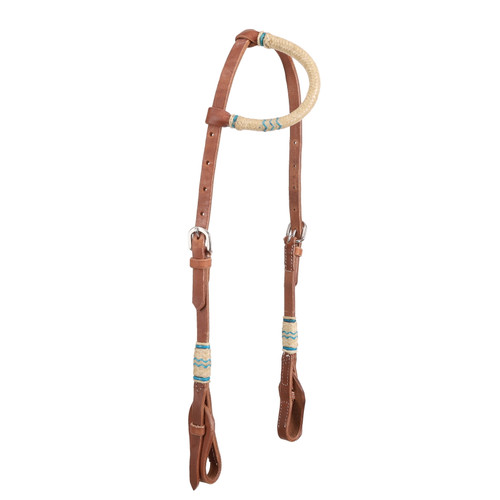 Showman Argentina Cow Leather Single Ear Headstall w/ Teal Rawhide Accents