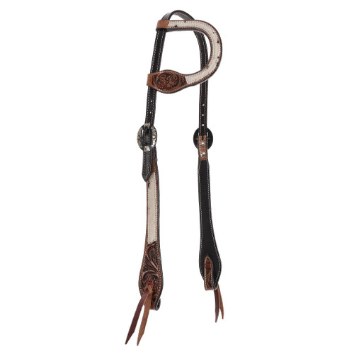 Showman Single Ear Leather Headstall w/ Cowhide & Tooling