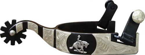 Showman Black Steel Spurs w/ Silver Reining Horse & Accents