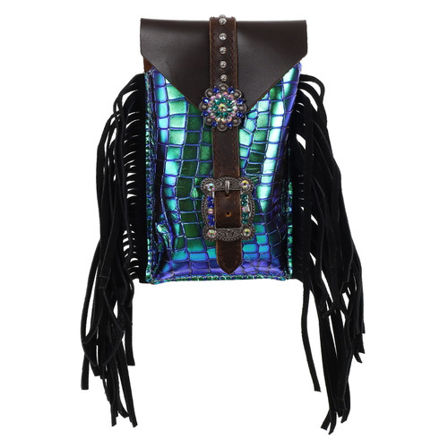 Showman Neon Gator Rear Cinch Saddle Bag - Teal Purple