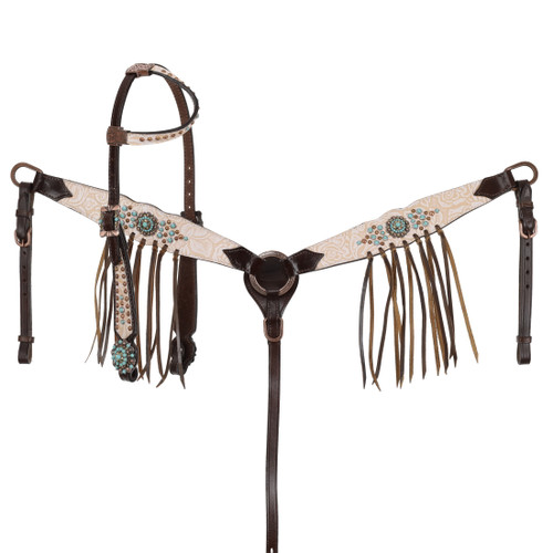 Showman Blushed Rose Single Ear Leather Headstall & Breast Collar Set