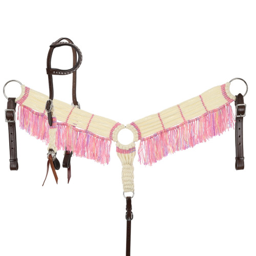 Showman Frosted Pink Mohair Single Ear Headstall & Breast Collar Set
