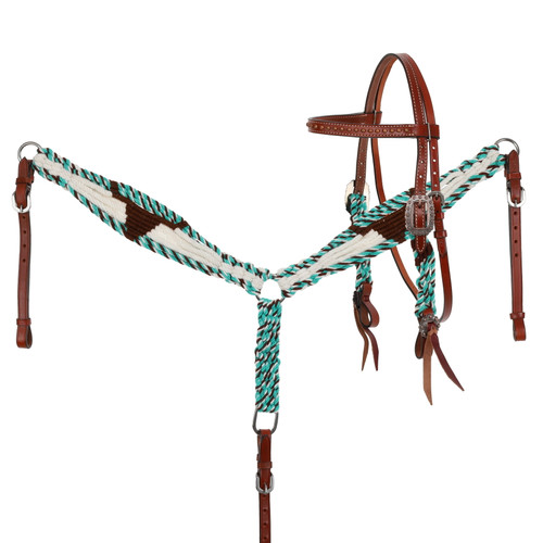 Showman Cobalt Horns Mohair Browband Headstall & Breast Collar Set