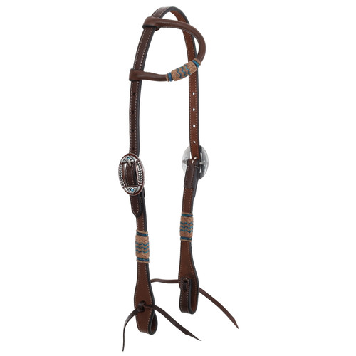 Showman Argentina Cow Leather Aqua Rawhide Single Ear Headstall