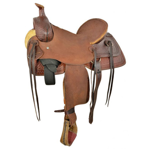 Buffalo Roper Style Saddle w/ Basket Stamp Tooling - 16 Inch