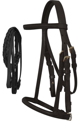 Mini Size English Browband Leather Headstall w/ Reins