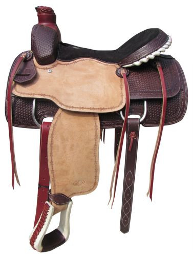 16", 17" Circle S Roping Saddle w/ Basketweave & Barbwire Tooling