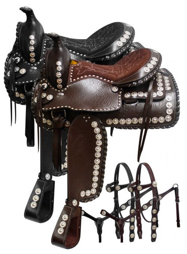 Double T 16", 17" Parade Saddle w/ Matching Headstall & Breast Collar