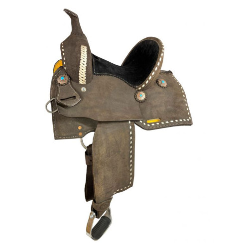 Double T Barrel Style Saddle w/ White Buckstitch - 10 Inch