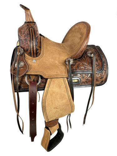 10" Double T Youth Ranch Style Saddle w/ Two-Tone Floral Tooling