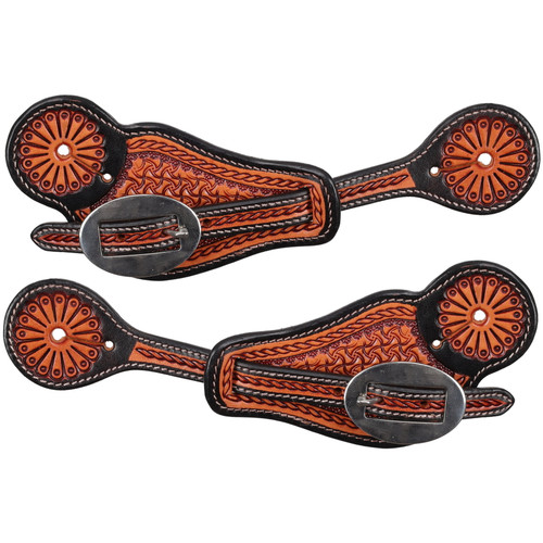Showman Men's Prairie Maze Argentina Cow Leather Spur Straps