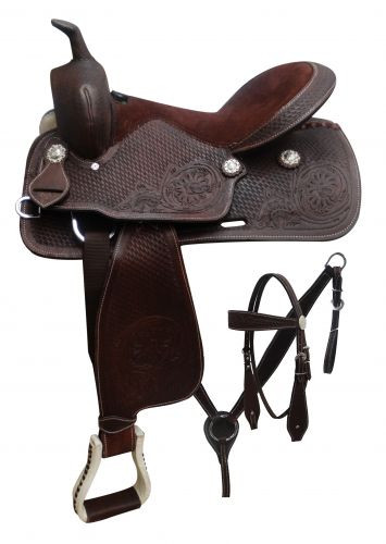 16" Economy Style Saddle Set w/ Floral & Basketweave Tooling