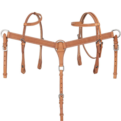 Showman 3-Piece Argentina Cow Leather Browband & Single Ear Headstall & Breast Collar Set - Mini/Small Pony