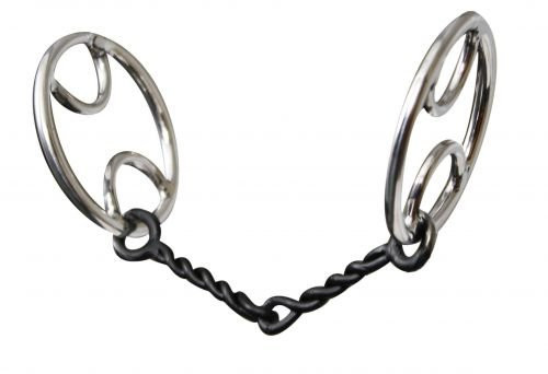 Showman Stainless Steel Divided O-ring Sweet Iron Snaffle. 5 1/4" Broken, Twisted Wire Mouth Piece With a 3" O-ring Style Cheeck