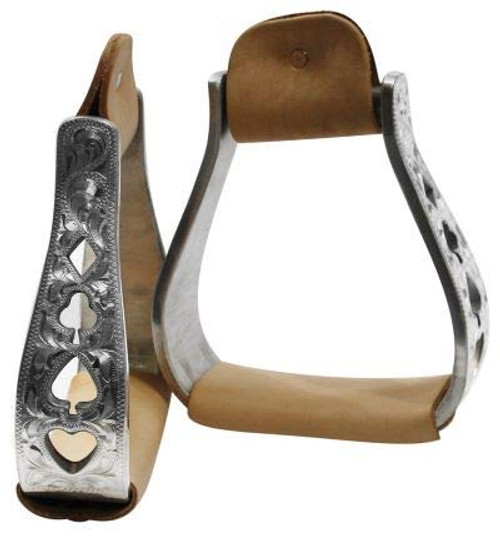 Showman Polished Aluminum Engraved Stirrups w/ Cut-Out Poker Suit Design