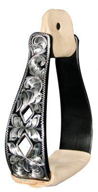 Showman Black Aluminum Stirrups w/ Silver Engraving & Cut-Out Diamond Design