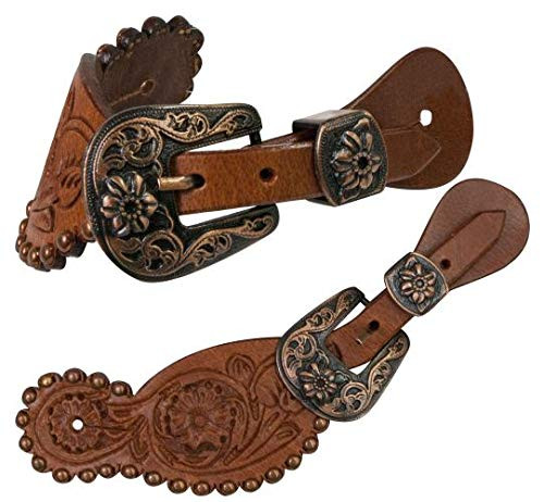 Showman Ladies Floral Tooled Leather Spur Straps w/ Antique Engraved Buckles